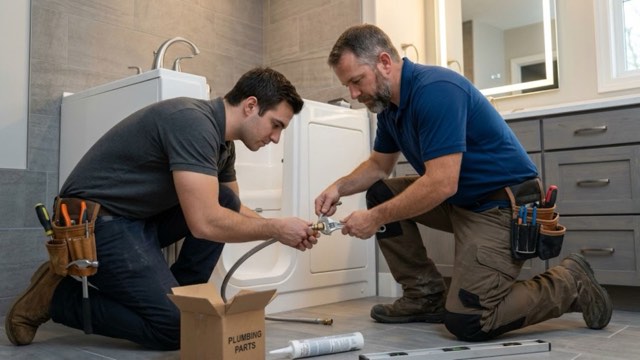 Walk-In Tub Installation in progress in a Columbia, MD bathroom